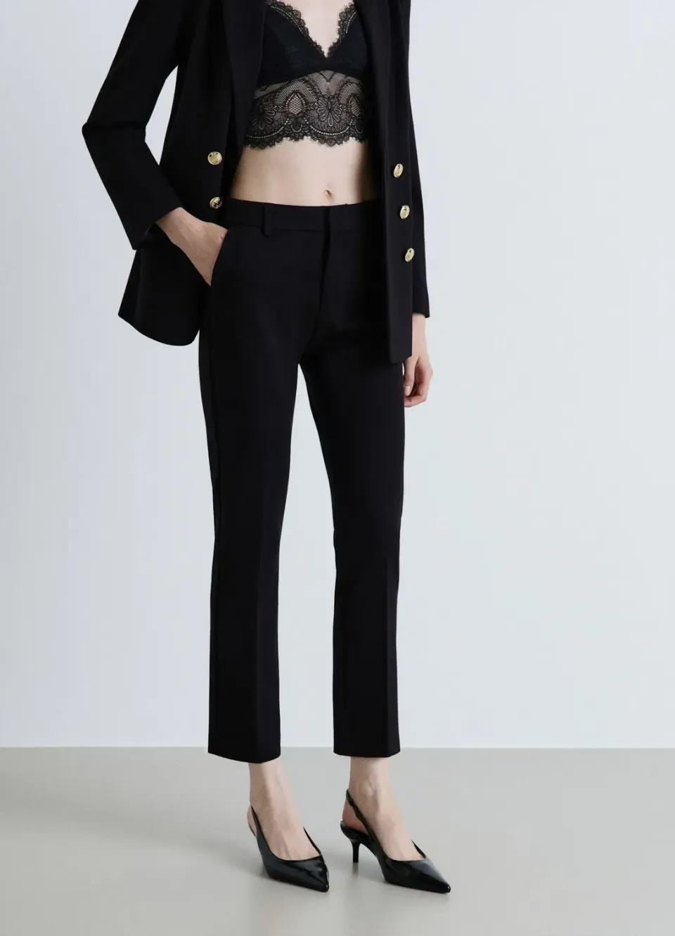 Calliope pantalon cigarette uni pantalon femme pli central