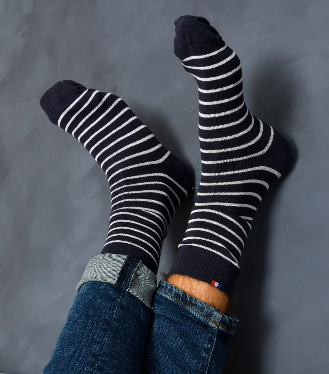 Cocorico Rayées Chaussettes homme marine coton 41/46