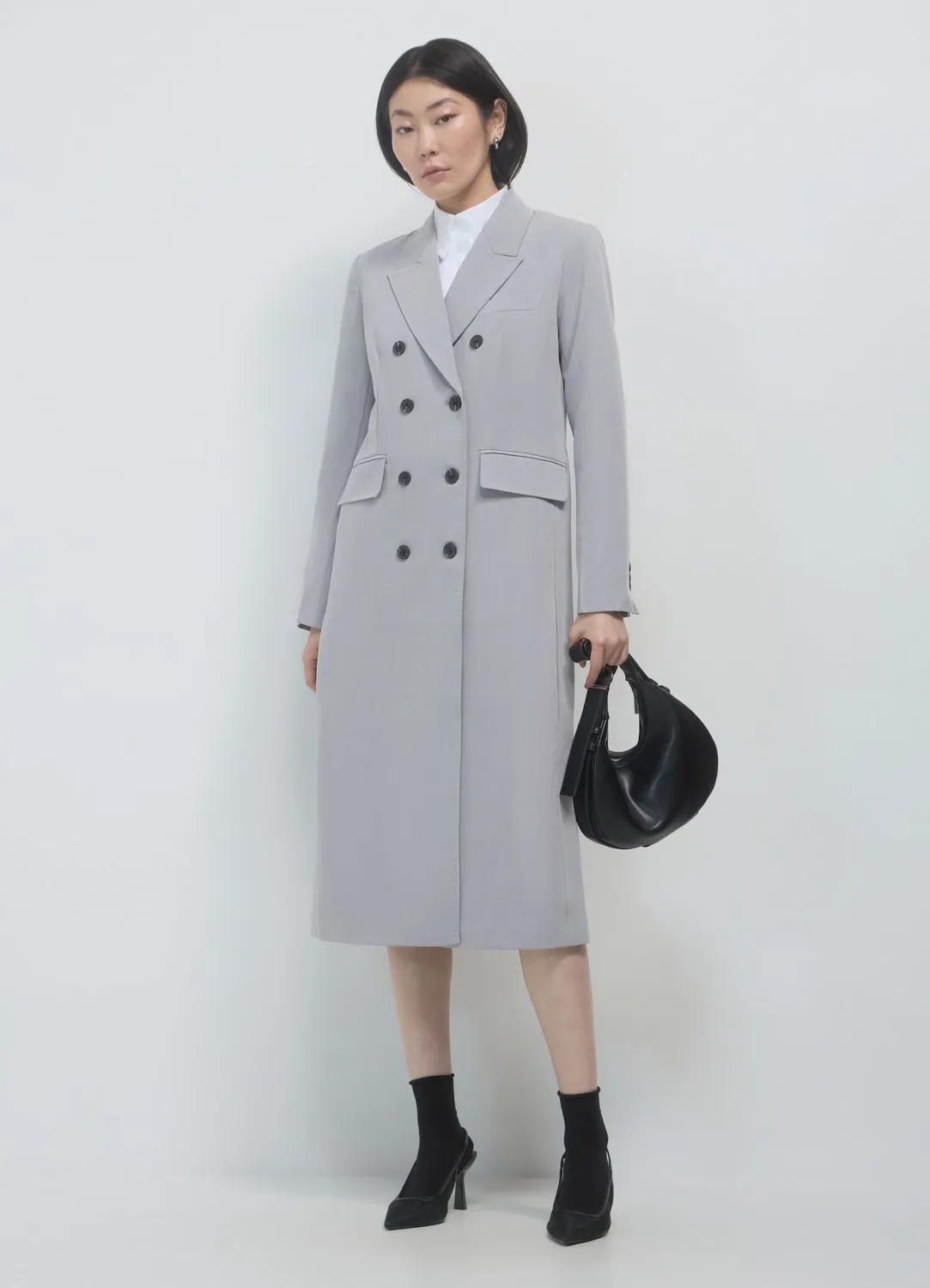 Calliope Manteau long chiné femme double boutonnage