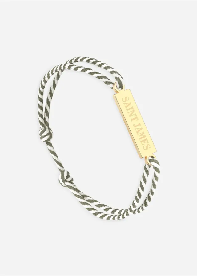 Saint James Logo bracelet or rayé blanc kaki