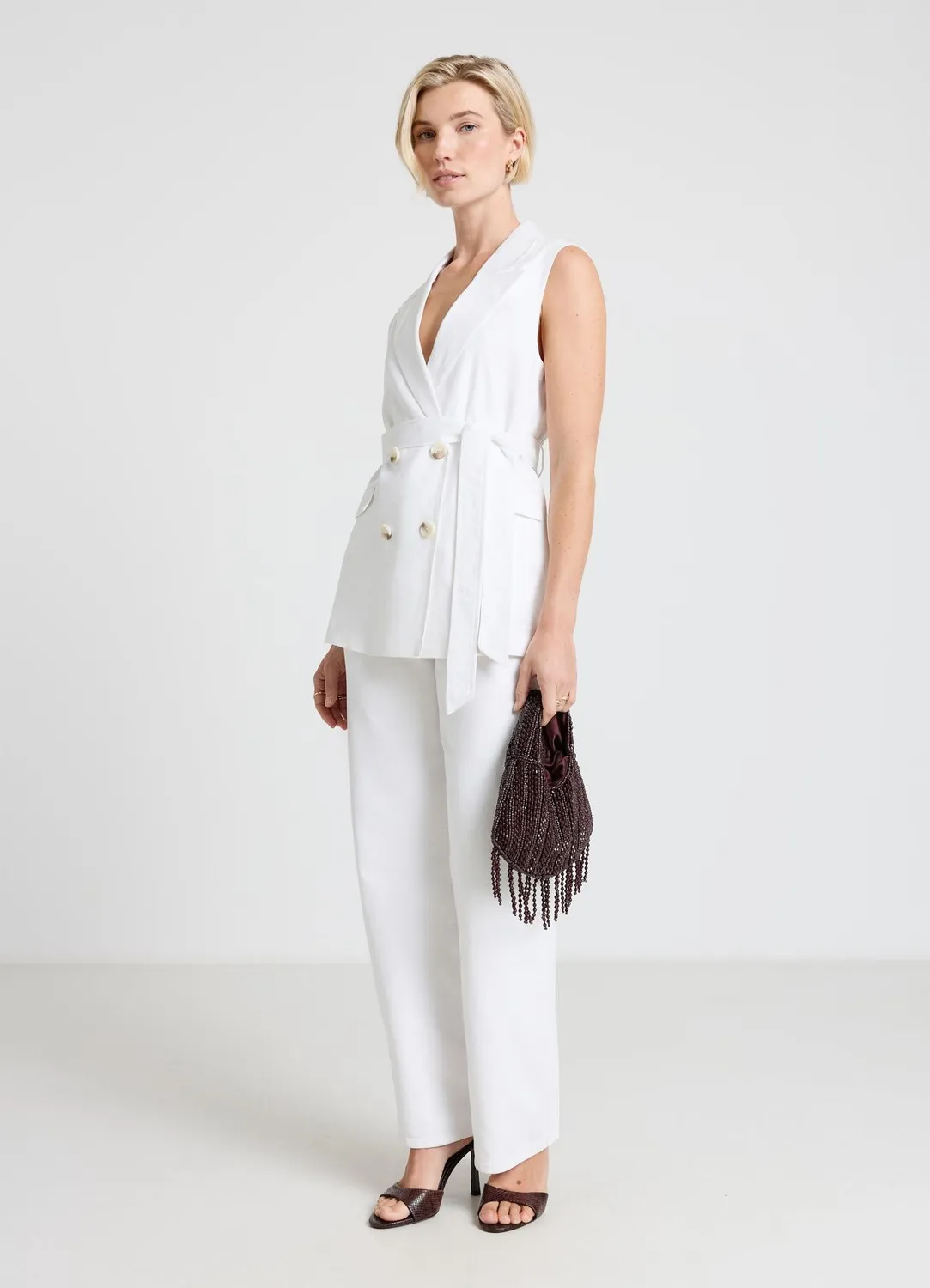 Calliope Gilet tailleur double boutonnage femme ceinture