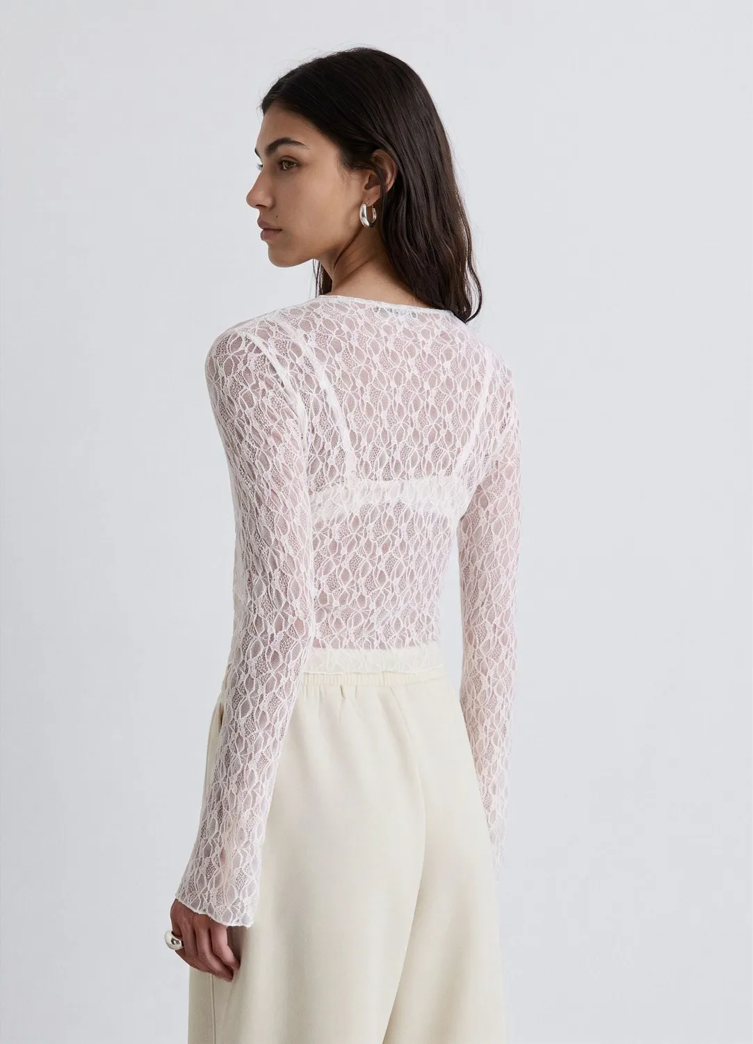 Calliope top dentelle femme manches longues S transparent