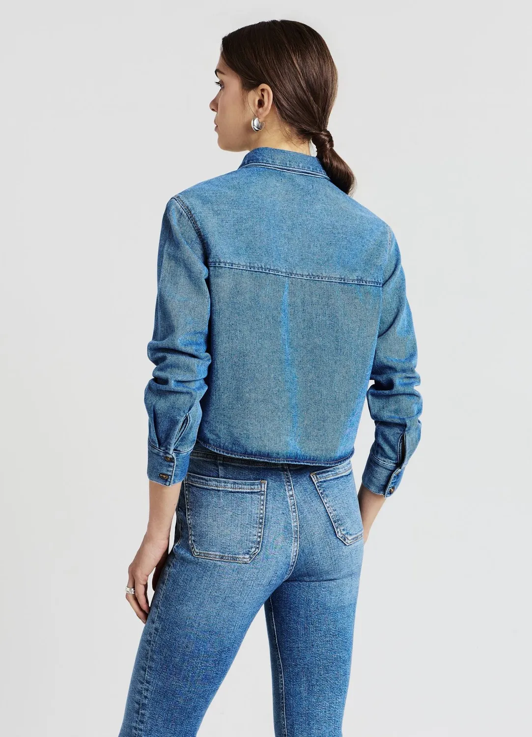 Calliope chemise crop denim femme manches longues