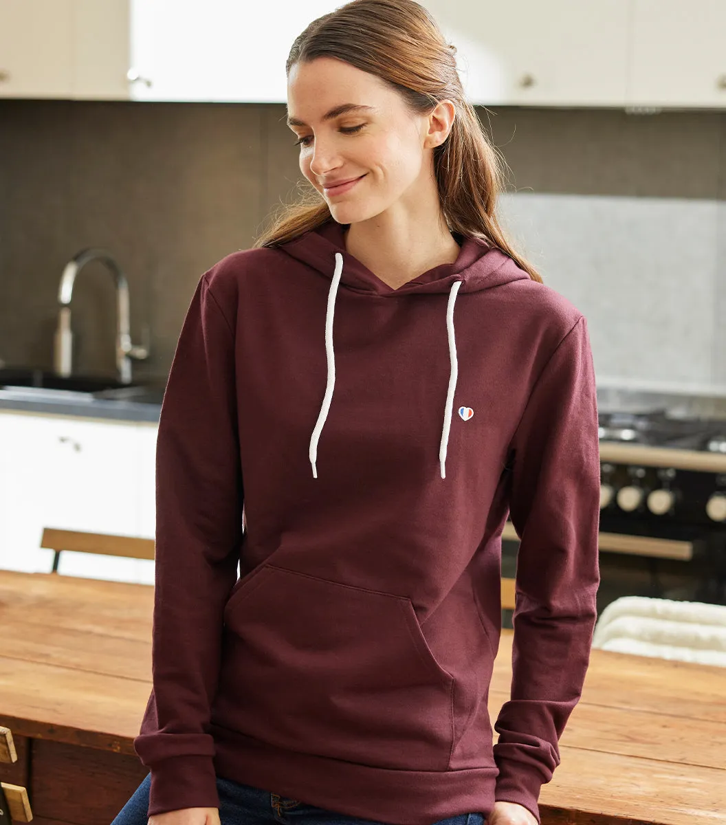 Cocorico Iconique sweat capuche femme bordeaux coton