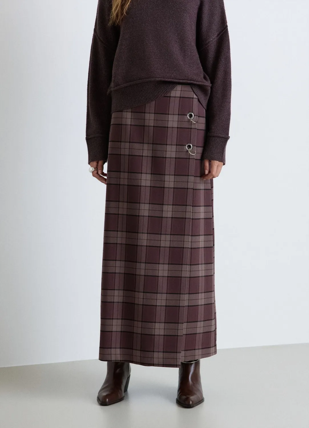 Calliope jupe midi carreaux femme boucle œillets