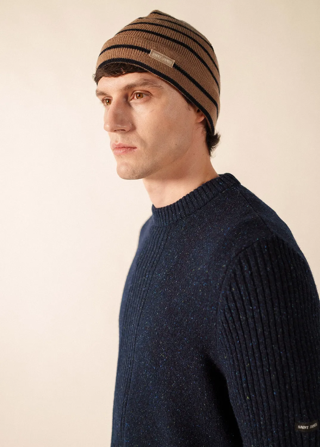 Saint James bonnet de quart beige foncé/marine laine