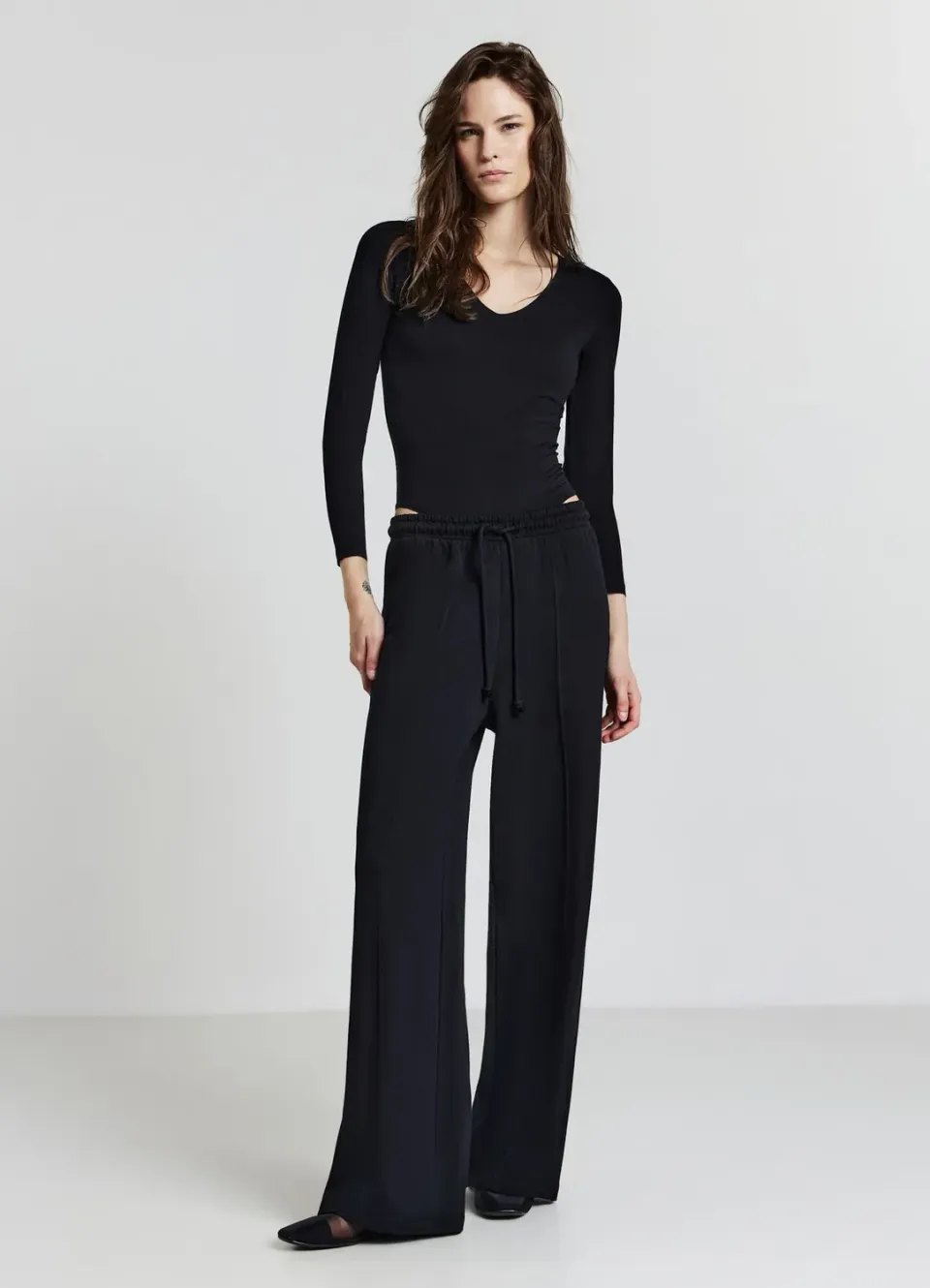 Calliope body col V femme manches longues ajusté