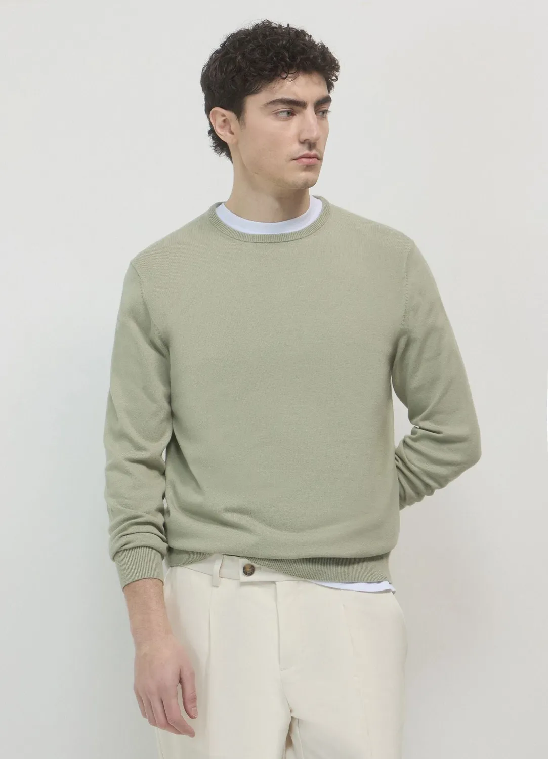 Calliope girocollo pull homme coton uni manches longues