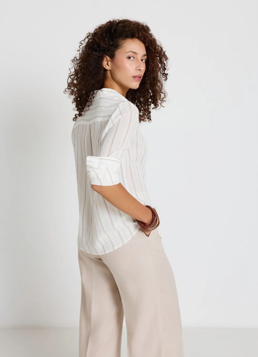 Calliope chemise rayée crinkle femme manches longues