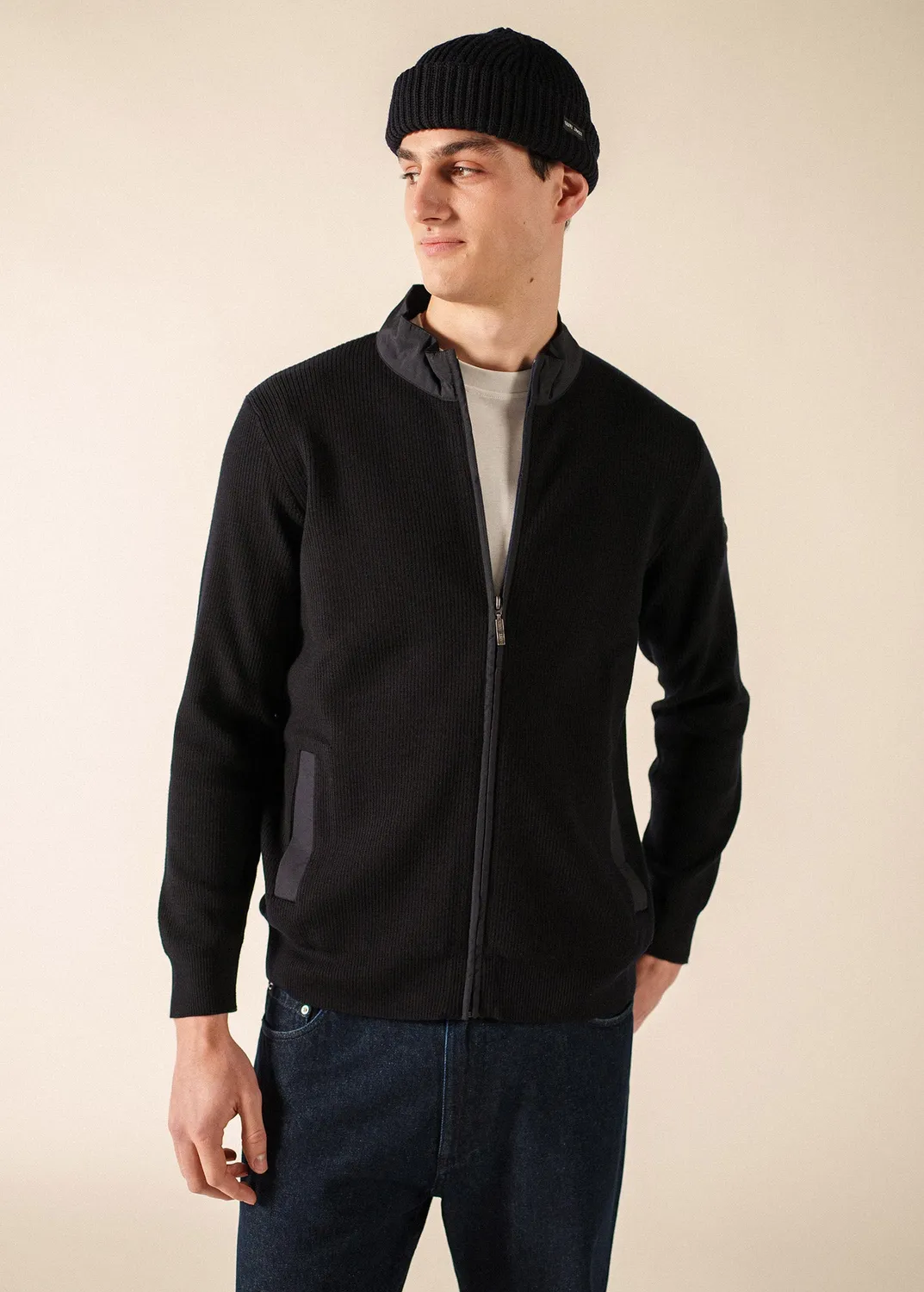 Saint James Navigateur gilet zippe laine navy