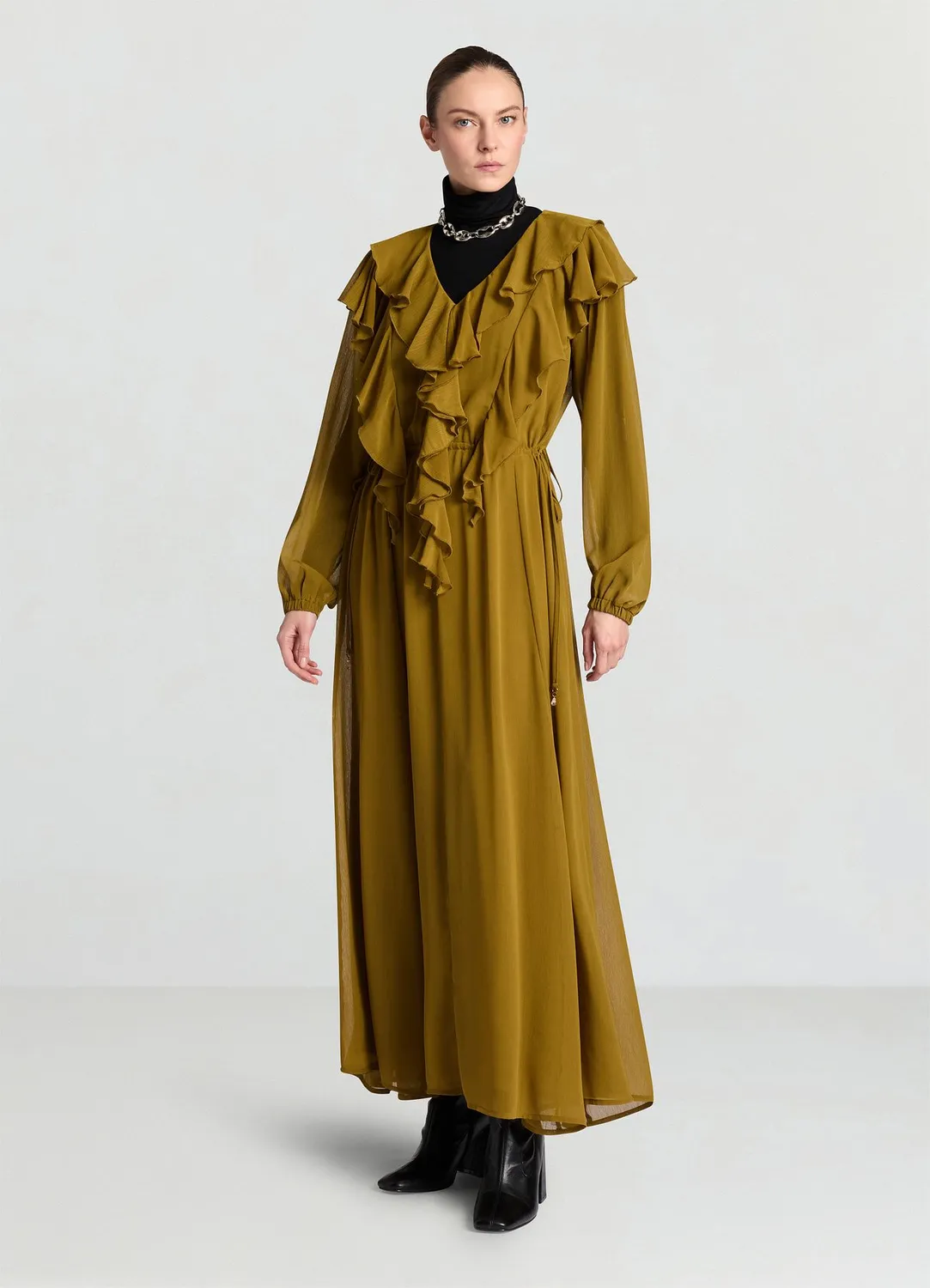 Calliope Atelier robe longue à volants femme col V
