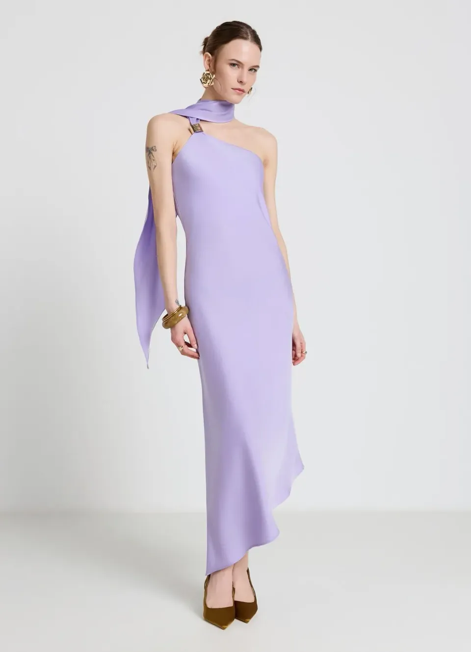 Calliope robe longue une épaule femme drapée