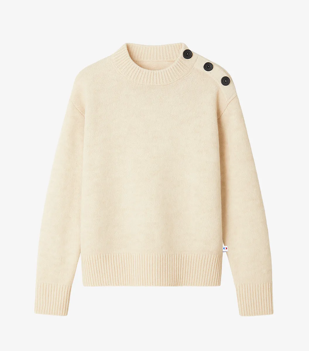Cocorico Marin Pull Femme Écru – Col Boutons