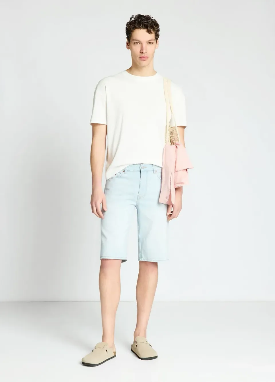 Calliope short jean délavé homme à revers coton