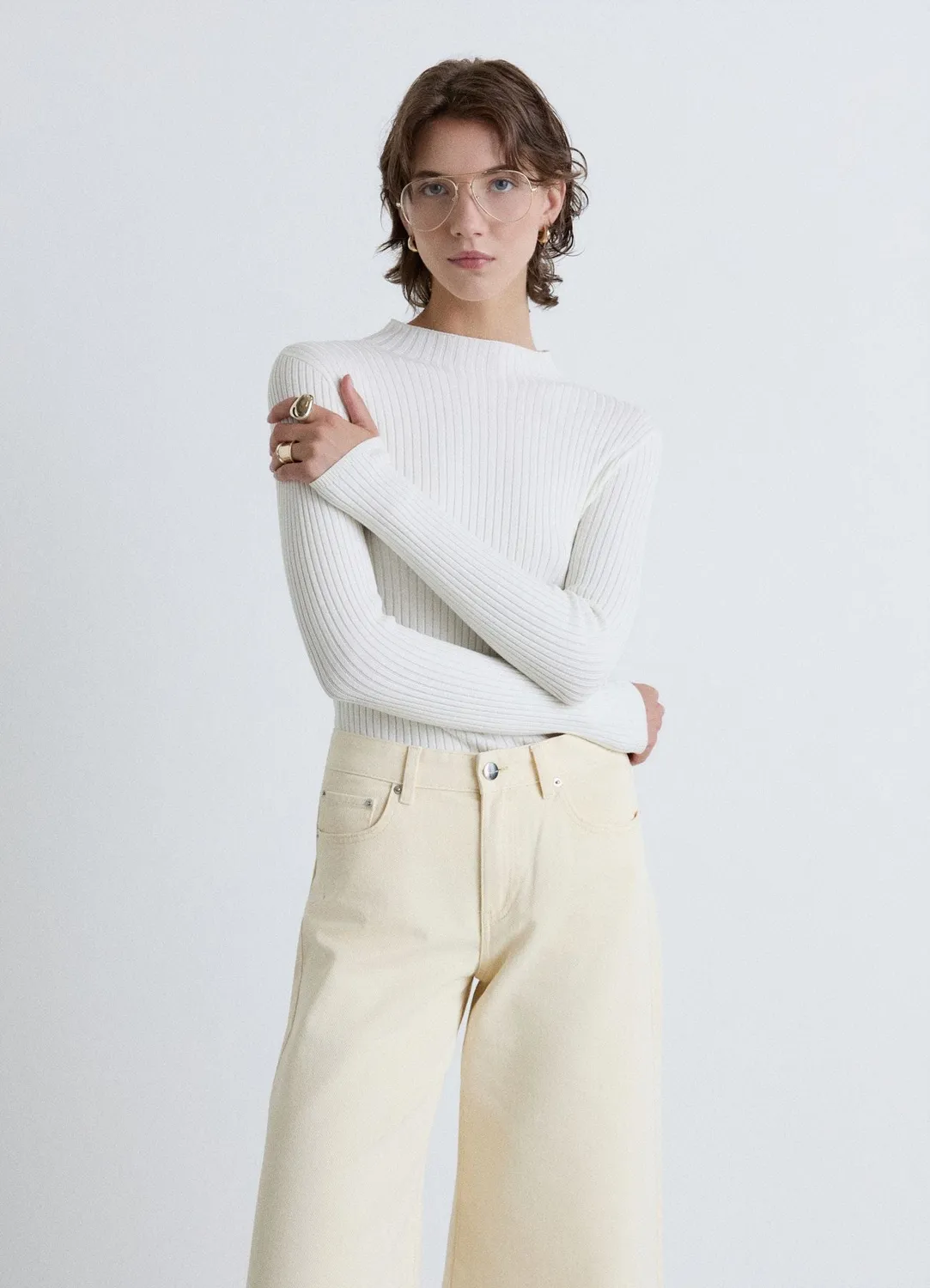Calliope t-shirt col haut femme côtelé