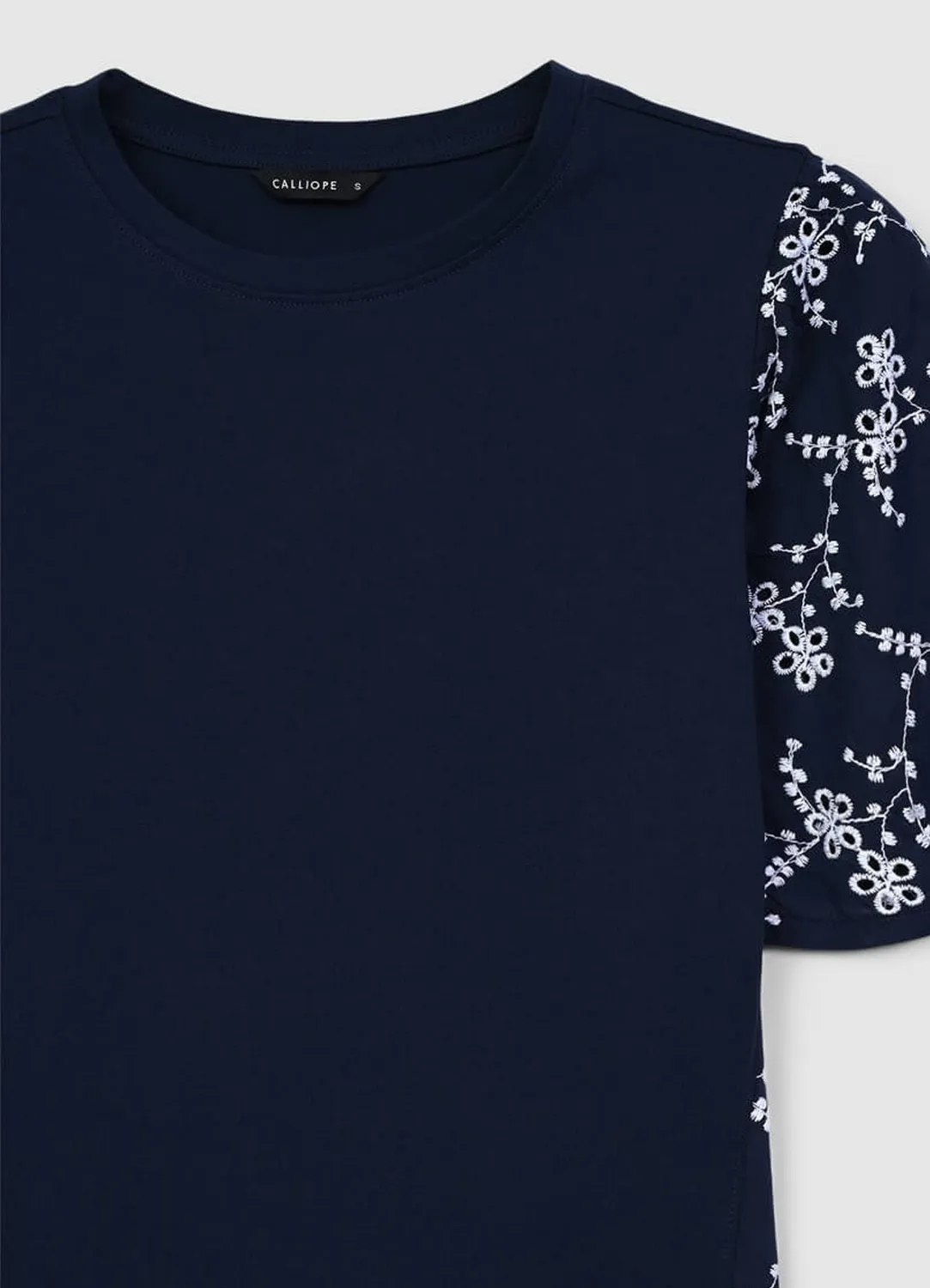 Calliope t-shirt coton femme broderie anglaise col rond