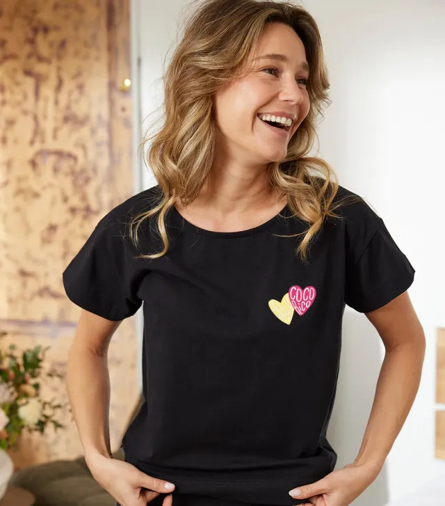 Cocorico Jolis Rêves t-shirt pyjama femme noir