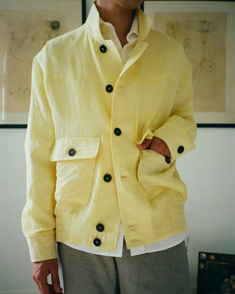 Erevan 8B99 froissée jaune veste soie
