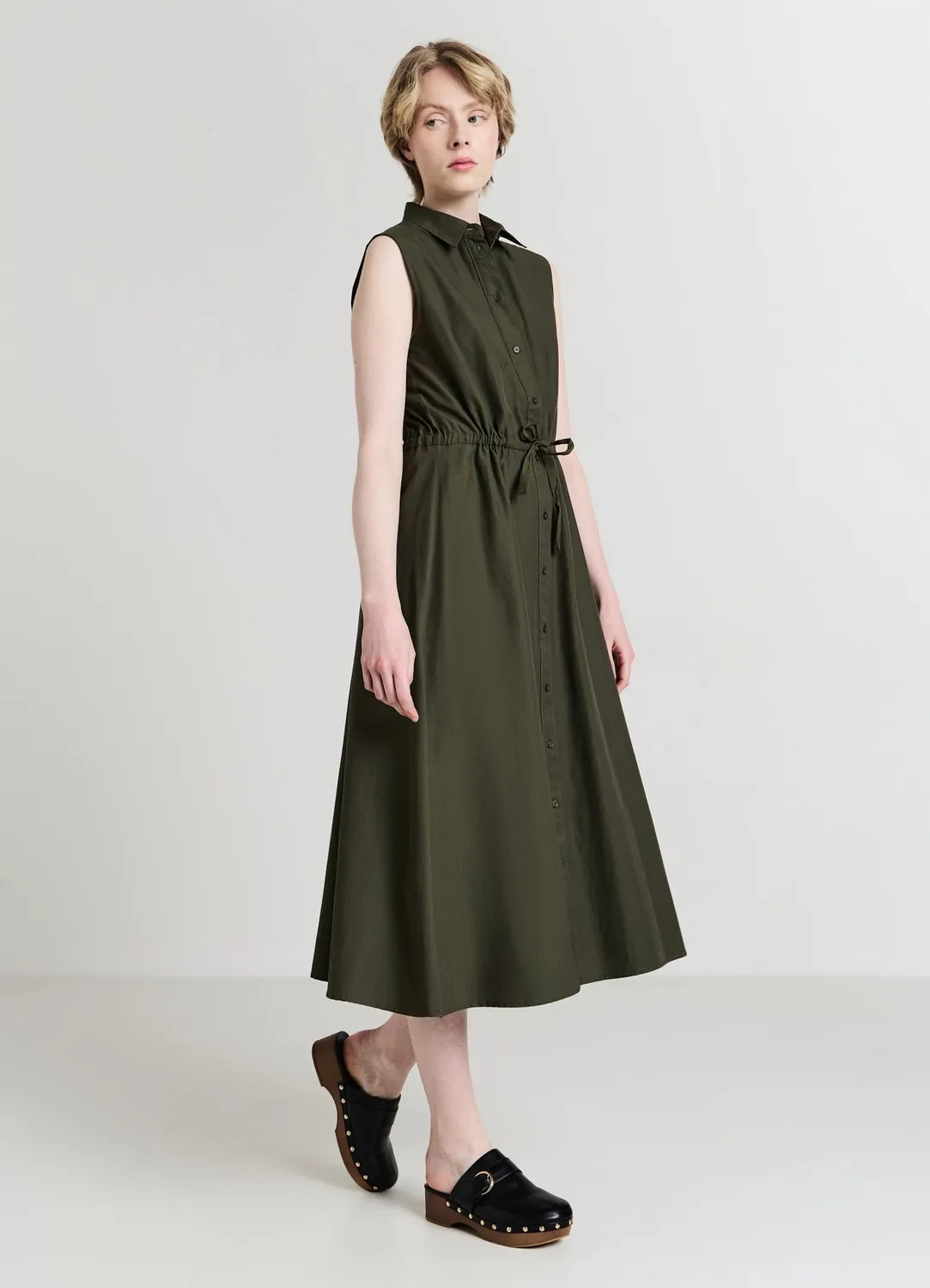Calliope robe longue femme sans manches col chemise