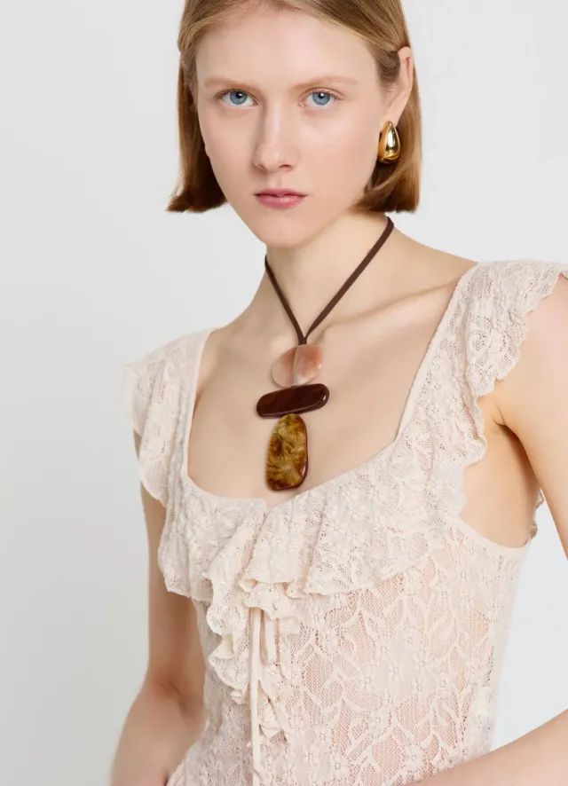 Calliope collier long pendentifs pierres femme réglable