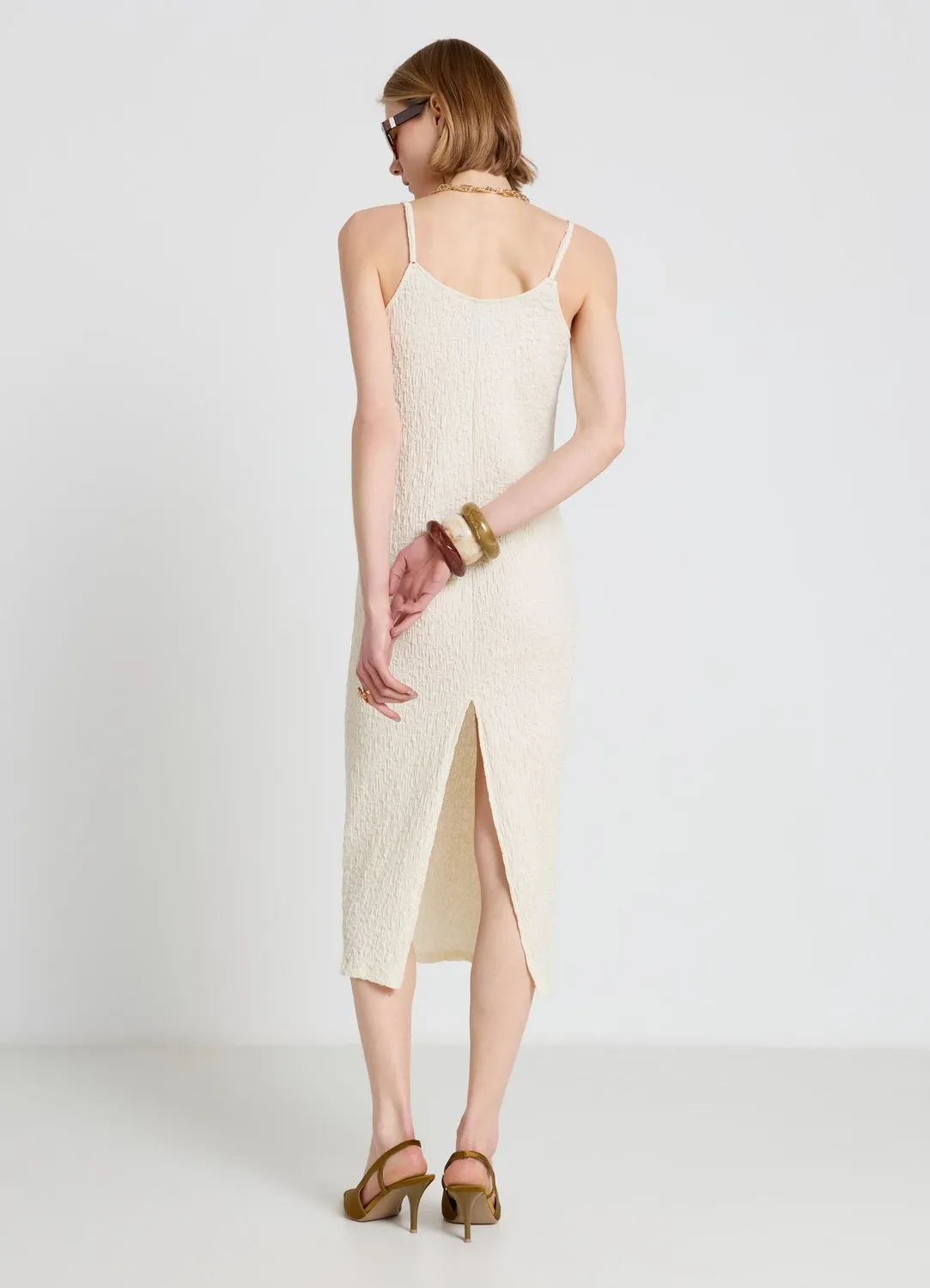 Calliope Atelier robe longue tubino effet froissé bretelles