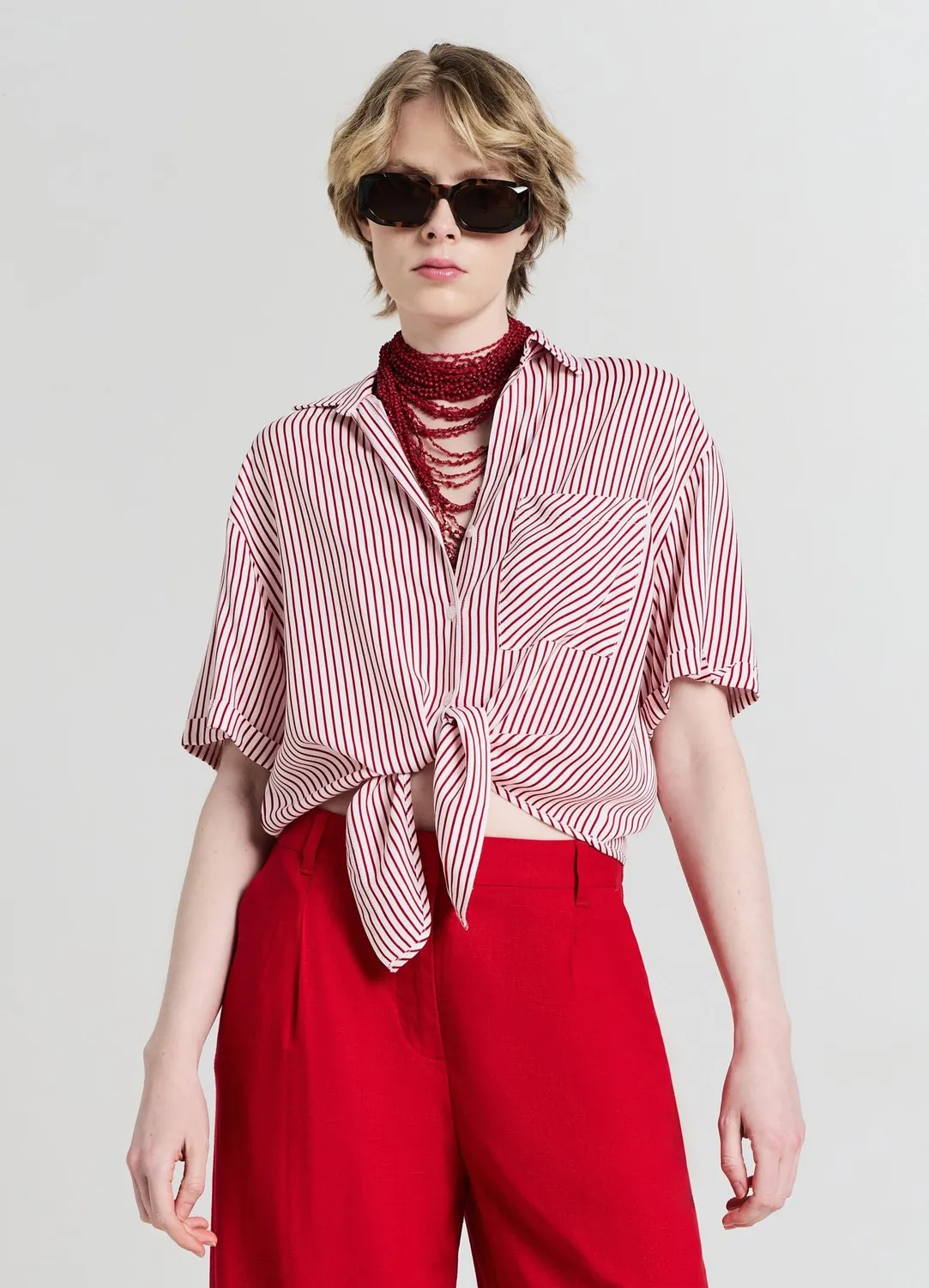 Calliope Chemise rayée nouée femme manches courtes