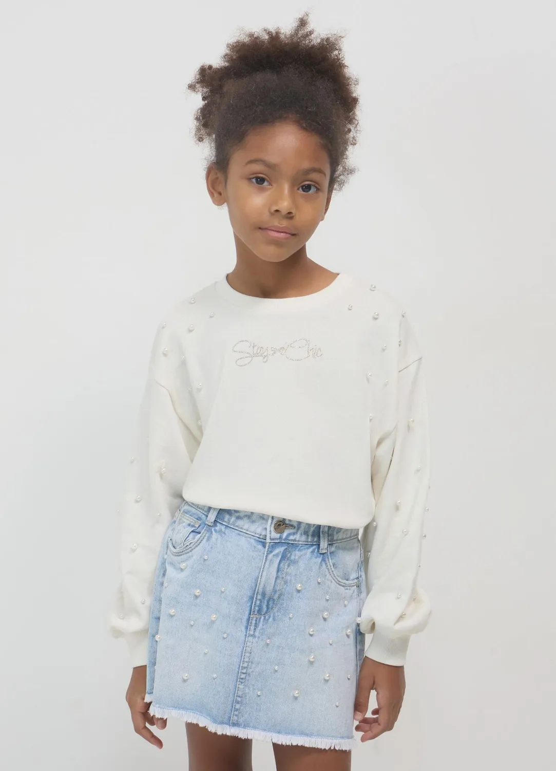 Calliope Sweat Perles Fille Col Rond Coton