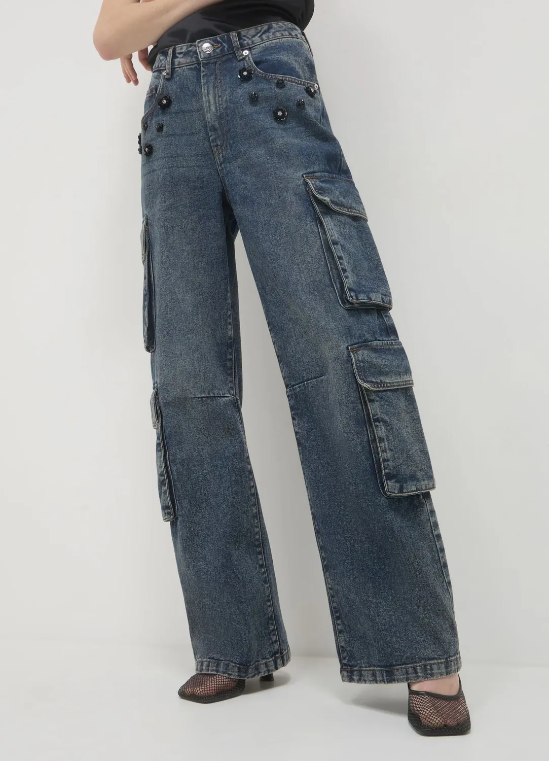 Calliope jean cargo femme effet délavé regular