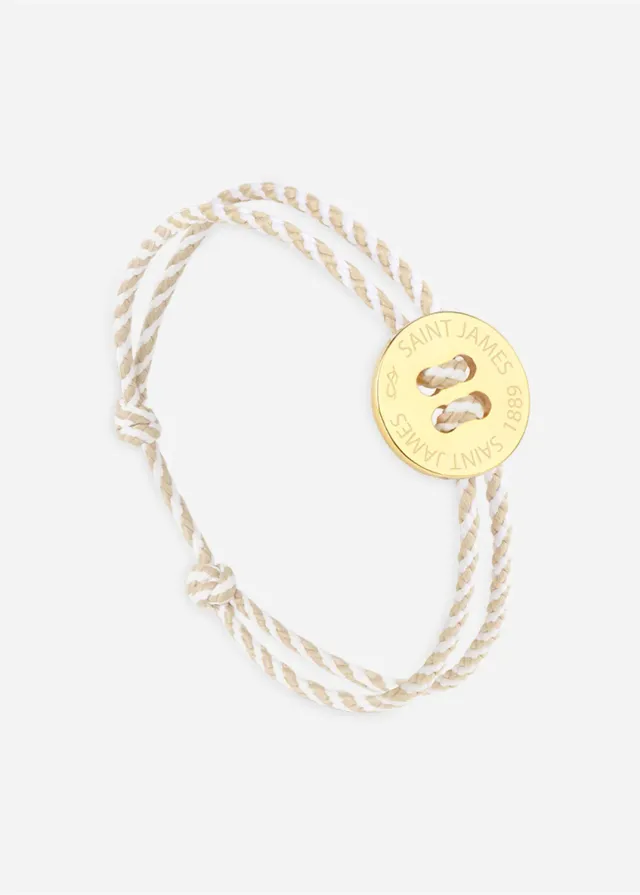 Saint James Le Vent à la Française Bouton bracelet or/rayé blanc/beige coton