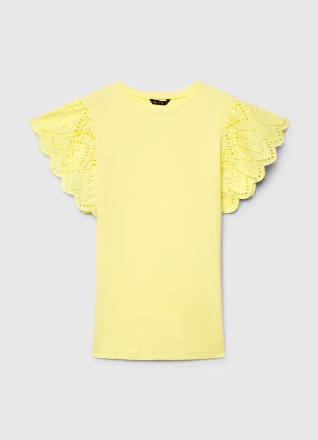 Calliope t-shirt femme col rond volants broderie