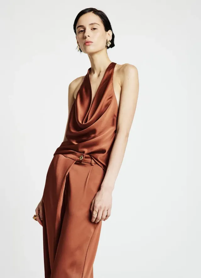 Calliope Top satin femme XS dos nu noué