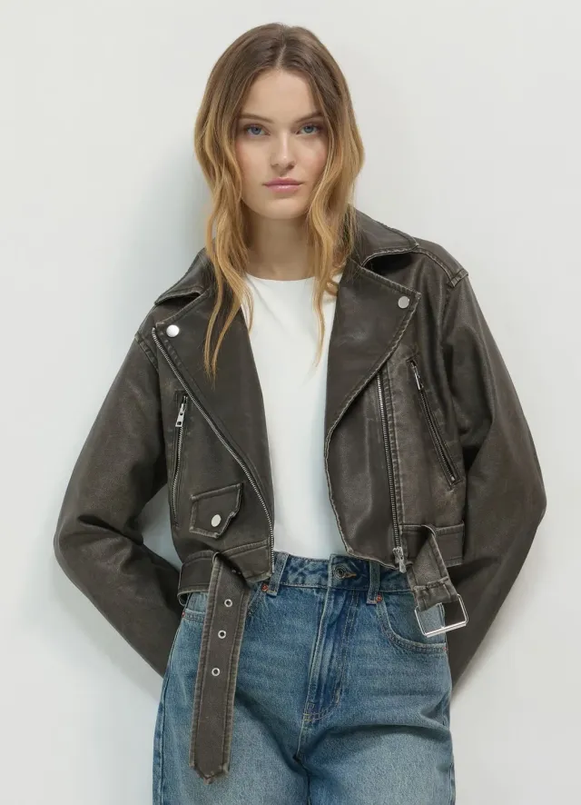 Calliope Chiodo blouson perfecto effet vieilli ceinture