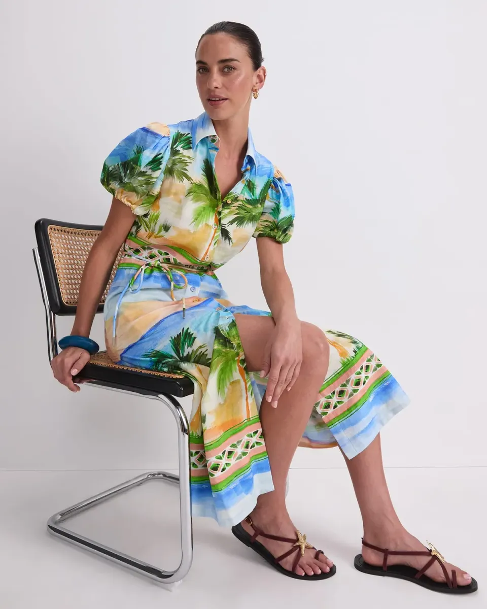 Sportscraft Sunset Palm robe lin imprimé maxi
