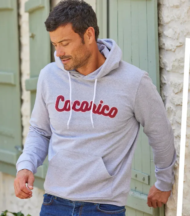 Cocorico La Bouclette sweat capuche homme gris coton