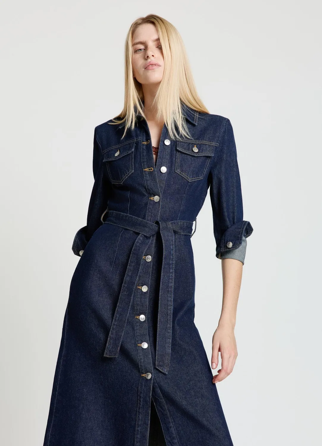 Calliope robe longue denim ceinture boutons femme