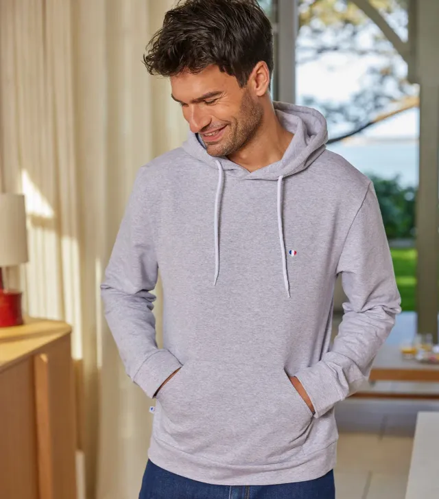 Cocorico Iconique sweat capuche homme gris coton