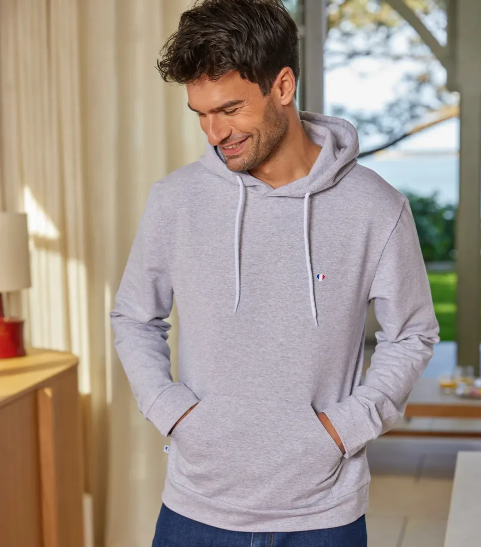 Cocorico Iconique sweat capuche homme gris coton