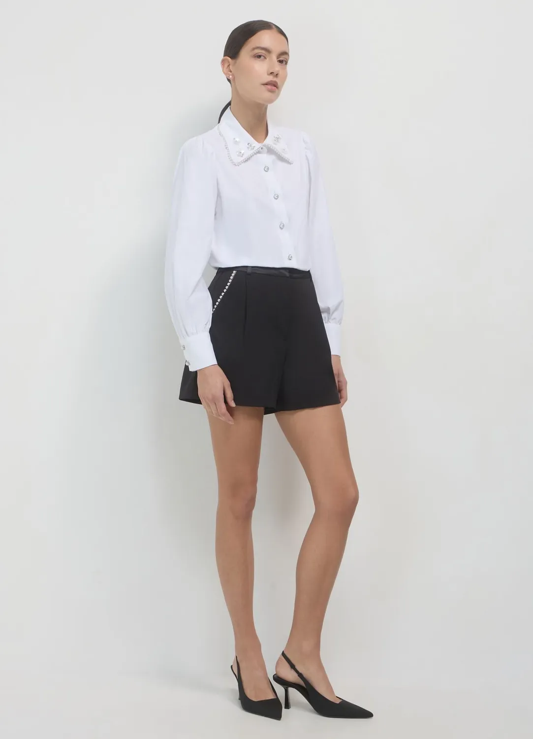 Calliope Colletto chemise femme perles manches longues