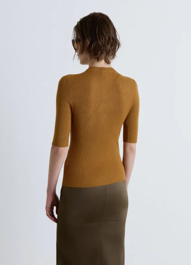 Calliope t-shirt côtelé col tunisien boutons femme