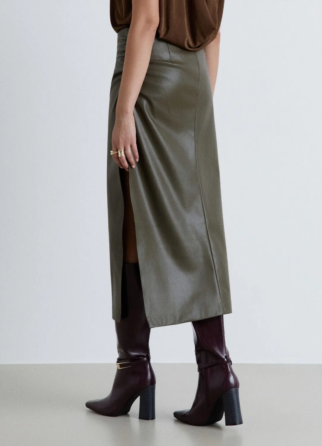 Calliope jupe midi effet cuir fente femme unie