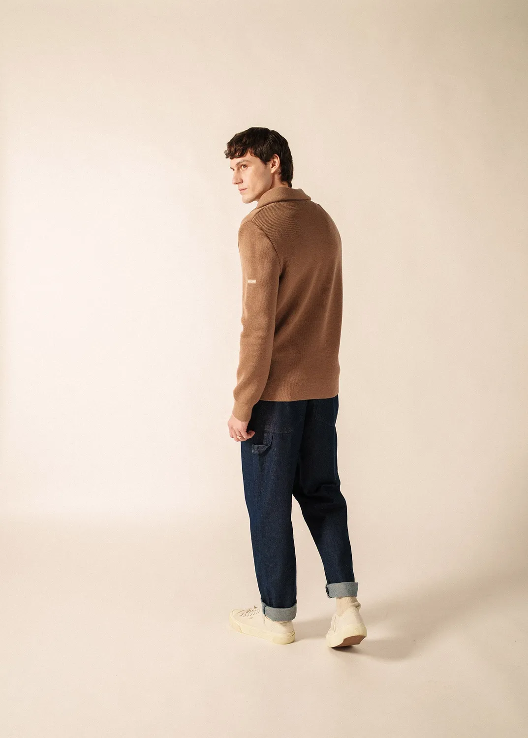 Saint James Cotentin pull beige col camionneur laine