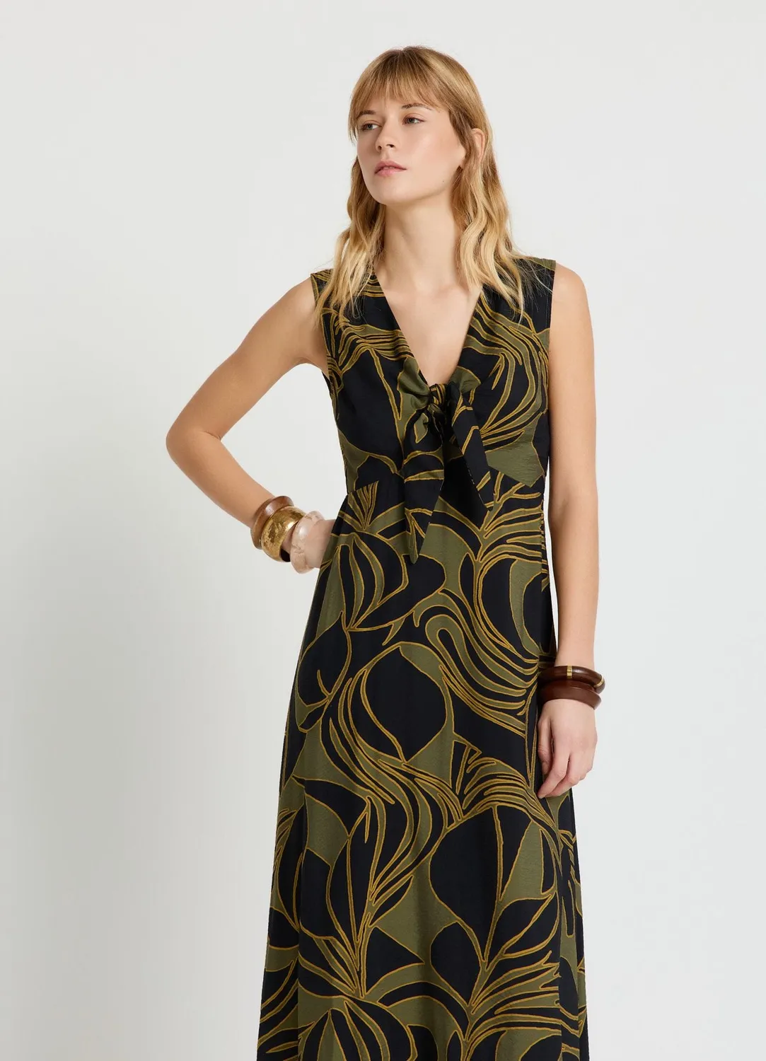 Calliope Atelier robe longue feuillage femme nœud