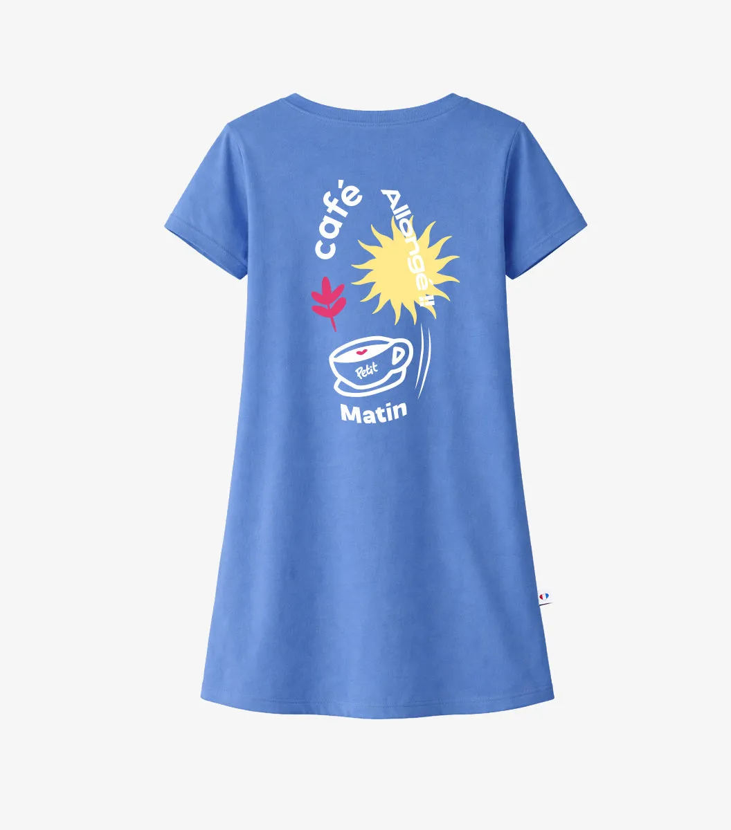 Cocorico Petit Matin robe de nuit femme bleu riviera coton