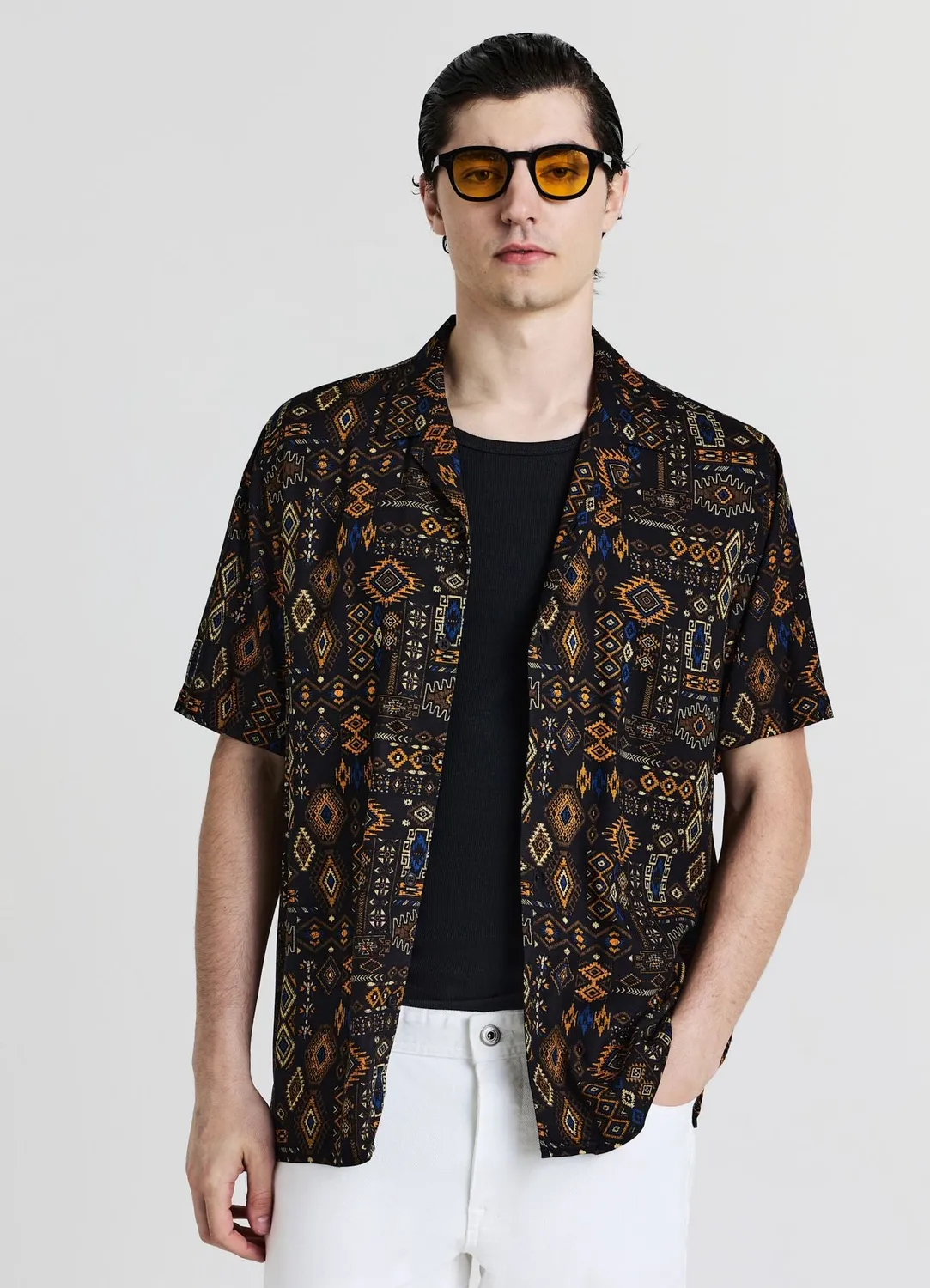 Calliope chemise bowling homme motif ethnique manches courtes