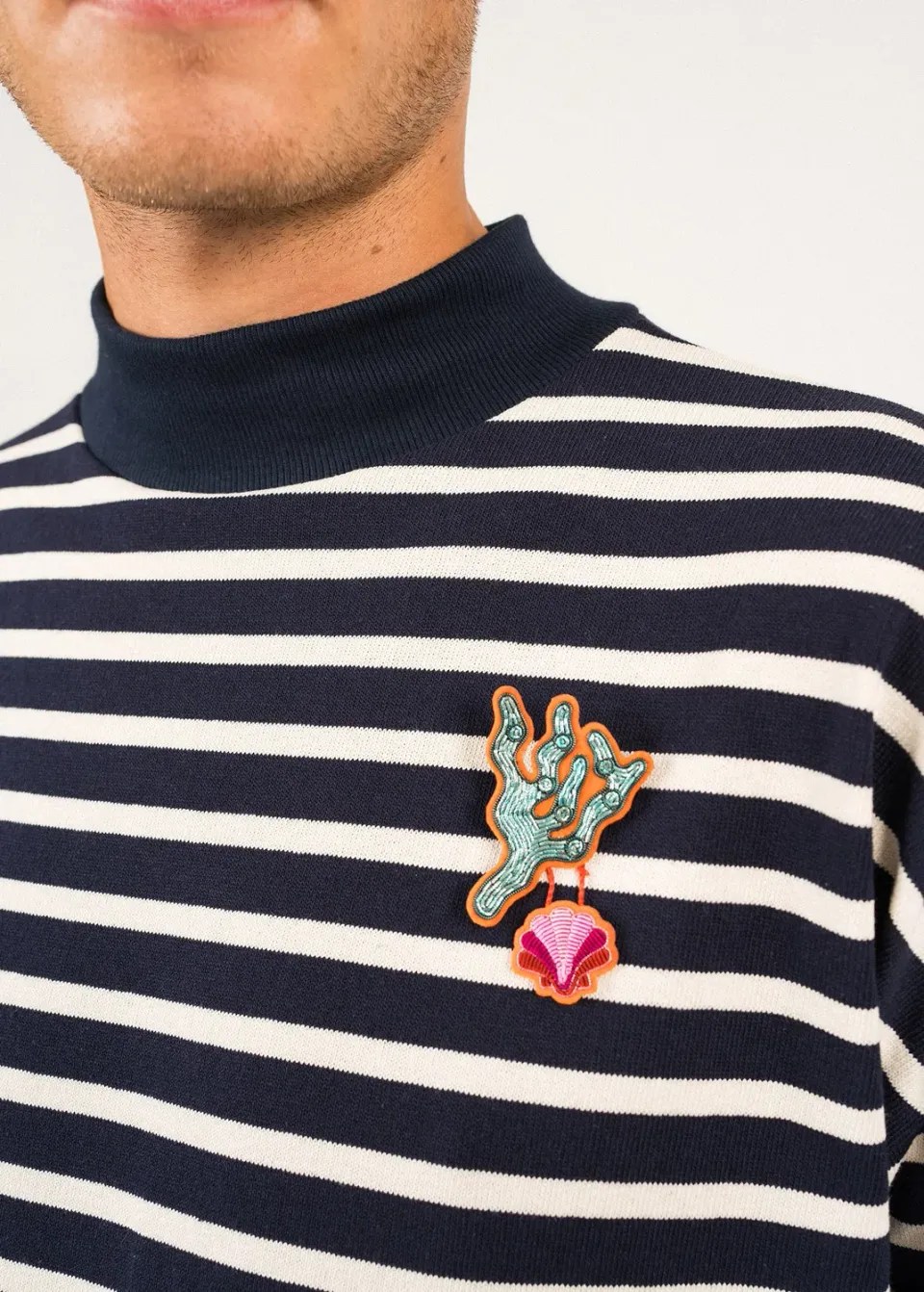 Saint James x Macon & Lesquoy broche Corail turquoise