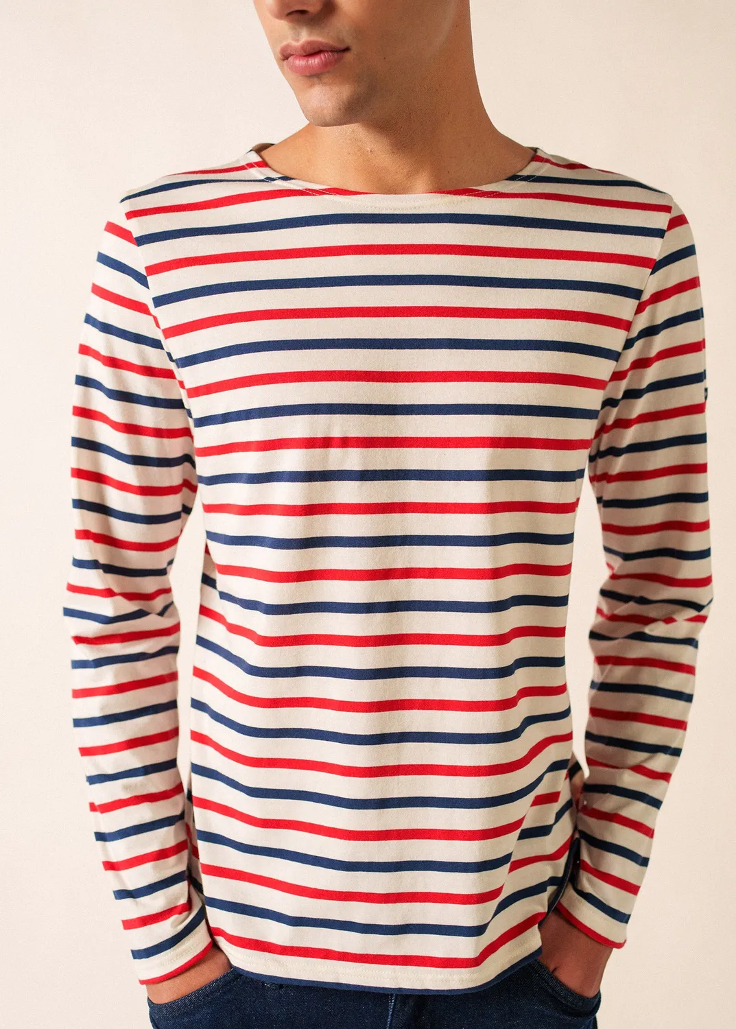 Saint James Minquiers marinière écru/marine/tulipe coton
