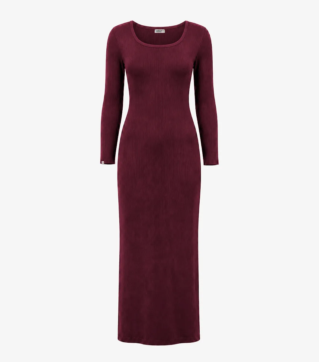 Cocorico Côtelée Bordeaux robe longue femme coton