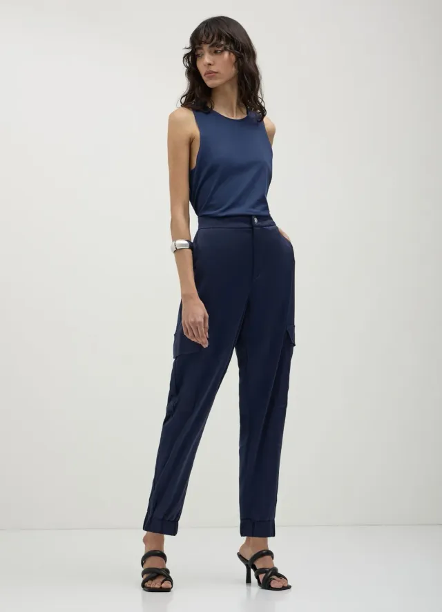 Calliope pantalon cargo satiné femme