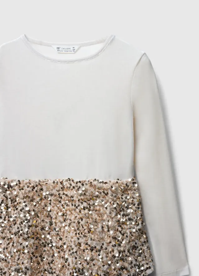 Calliope robe paillettes fille manches longues volants