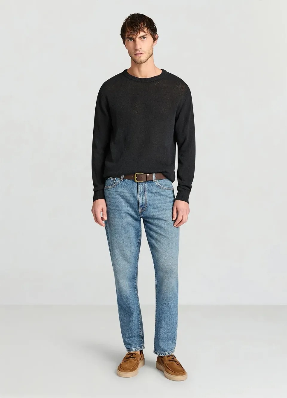 Calliope pull homme col rond uni côtes